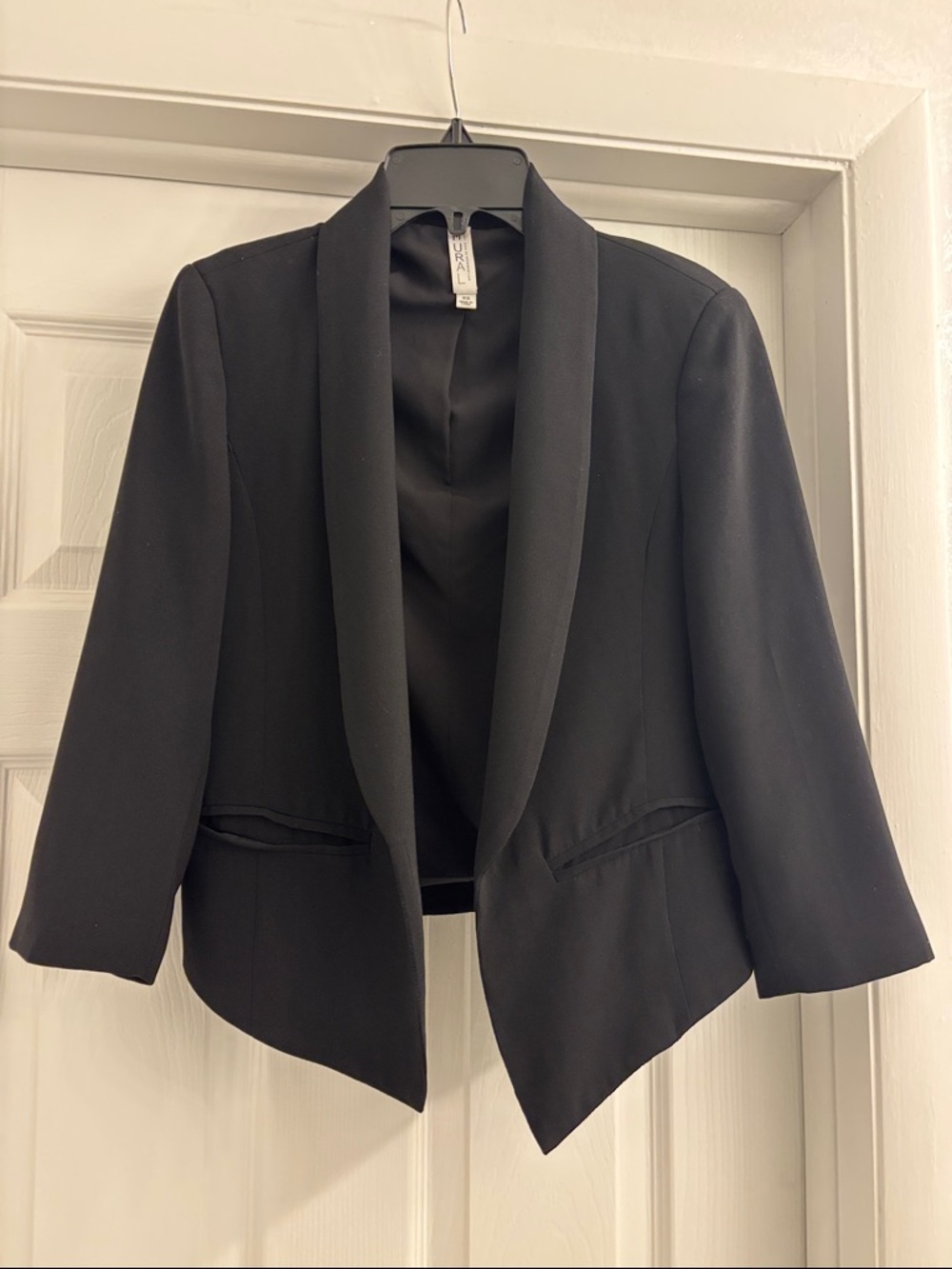 Mural Curve Open Front Shawl Collar Black Tuxedo Style Blazer Jacket XS